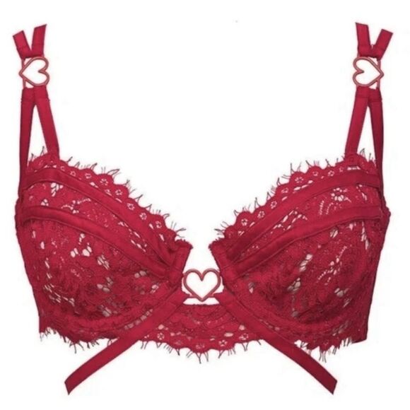NWT For Love & Lemons Valentines Day Rosa Lace Red Heart Bra Size Small - Picture 1 of 10